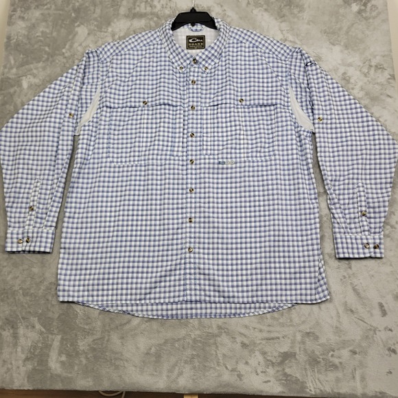 Drake Other - Drake Performance Fishing Shirt Mens 3XL Vented Long Sleeve Blue Plaid Button Up
